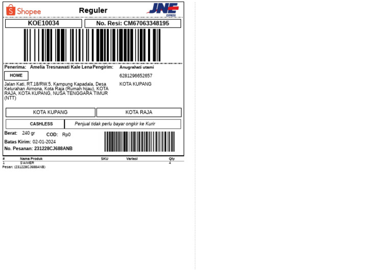 Label Pengiriman - Reguler-1 2 | PDF