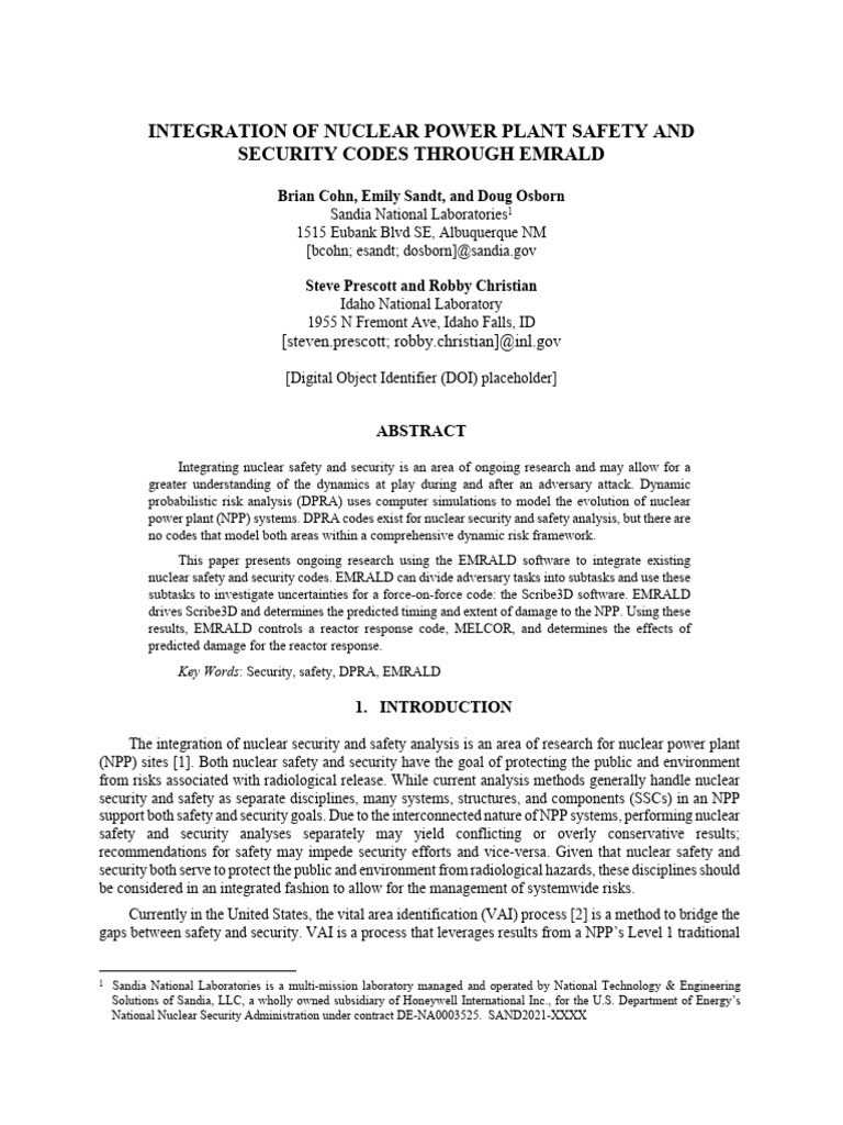 Brian Cohn Integration of nuclear power plant safety and Security codes ...