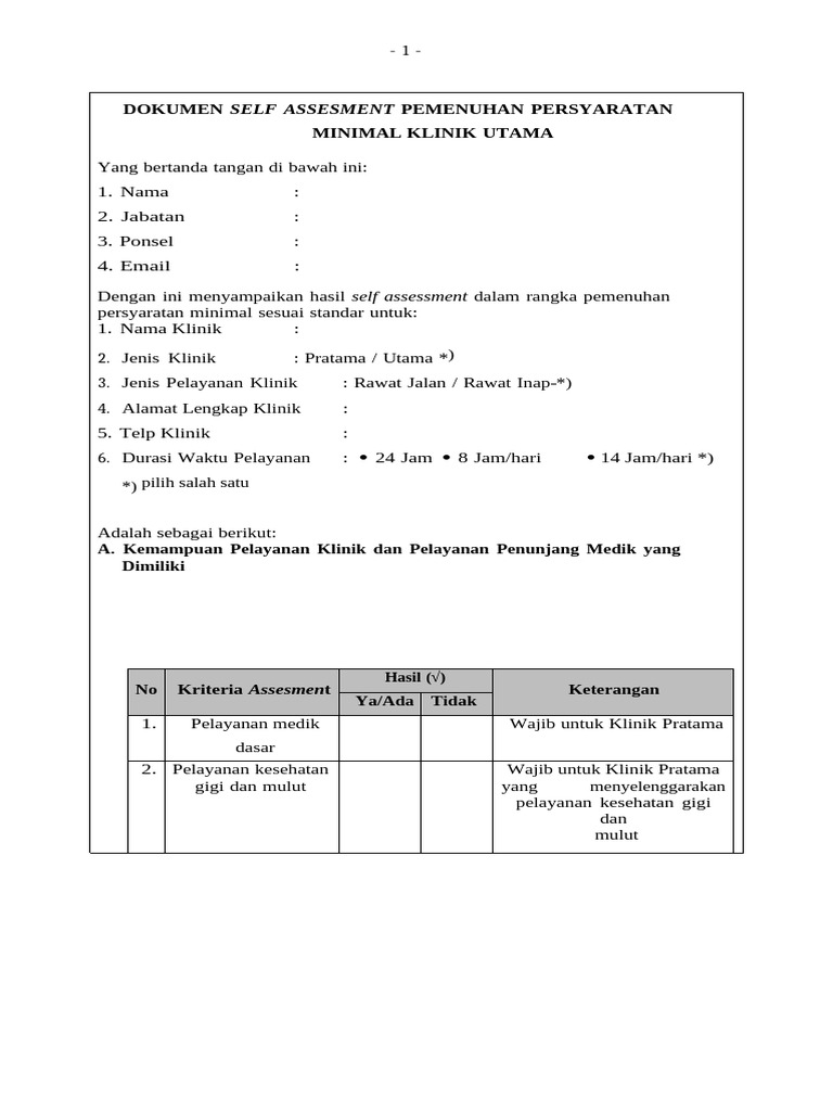 Draft Dokumen Self Assesment | PDF