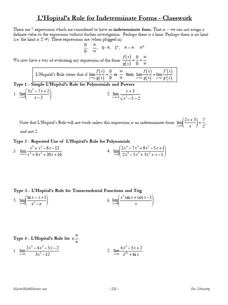 3 - L'Hopitals Rule Notes and Homework | PDF | Polynomial | Numerical ...