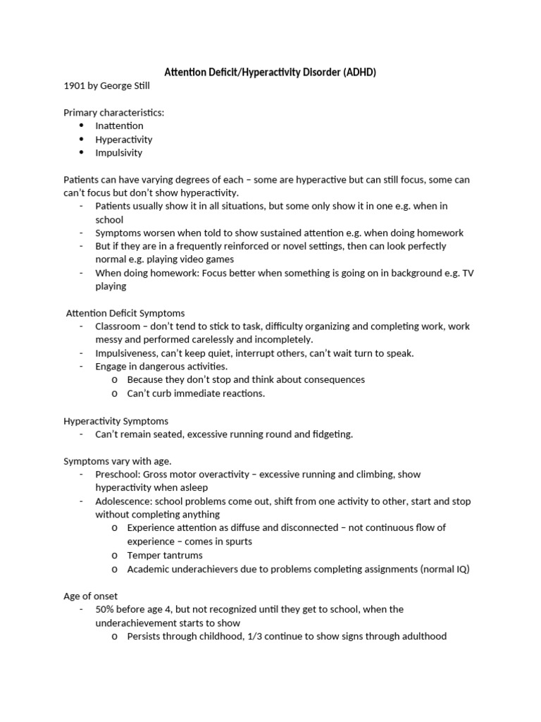 ADHD Notes | PDF | Attention Deficit Hyperactivity Disorder | Executive ...