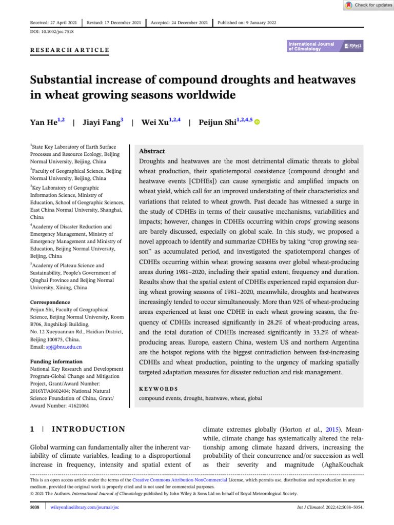 Substantial Increase of Compound Droughts and Heatwaves | PDF | Heat ...