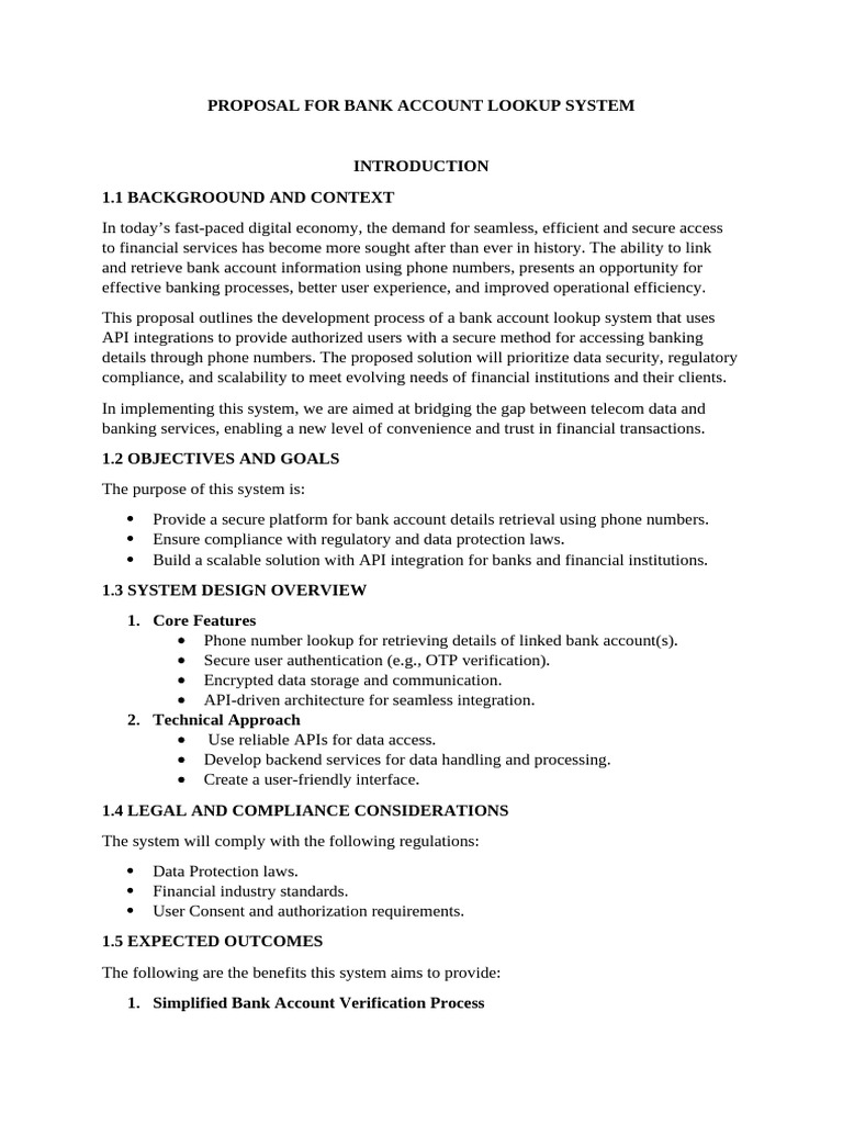 Proposal for Bank Account Lookup System | PDF | Regulatory Compliance ...