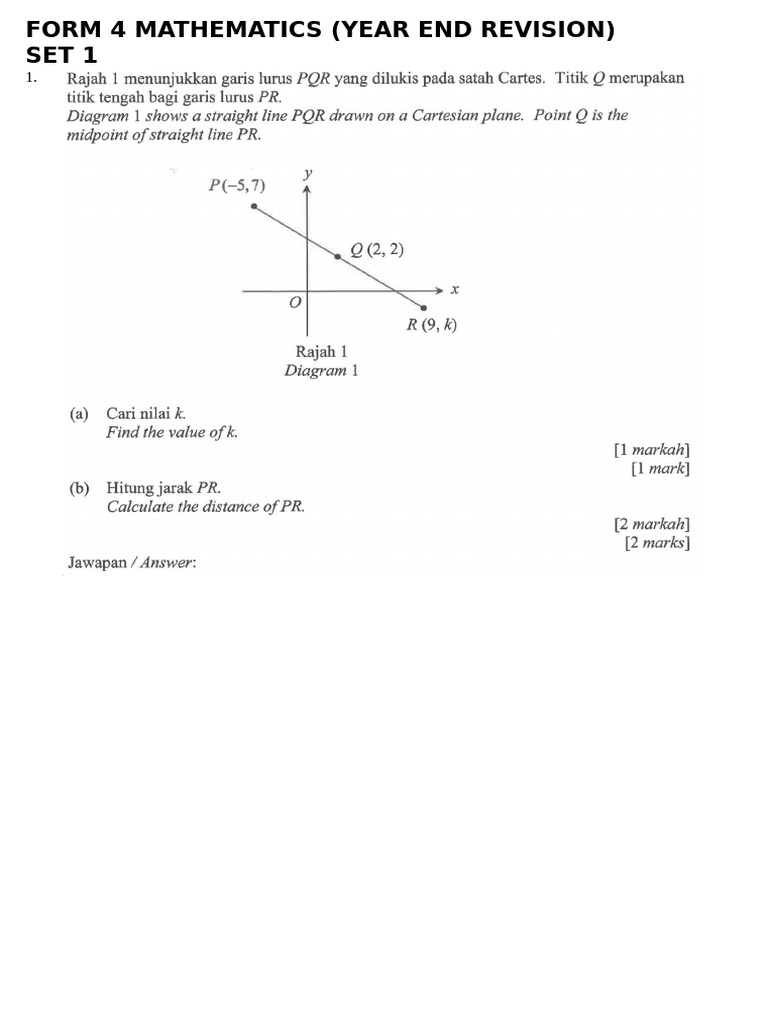 Form 4 Mathematics Year End Revision (MM) | PDF
