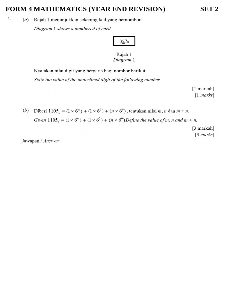 Form 4 Mathematics(Year End Revision) Set 2 | PDF
