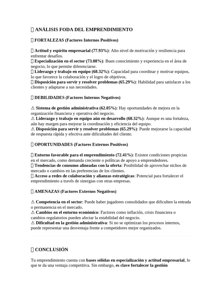 ANÁLISIS FODA DEL EMPRENDIMIENTO | PDF | Iniciativa empresarial ...