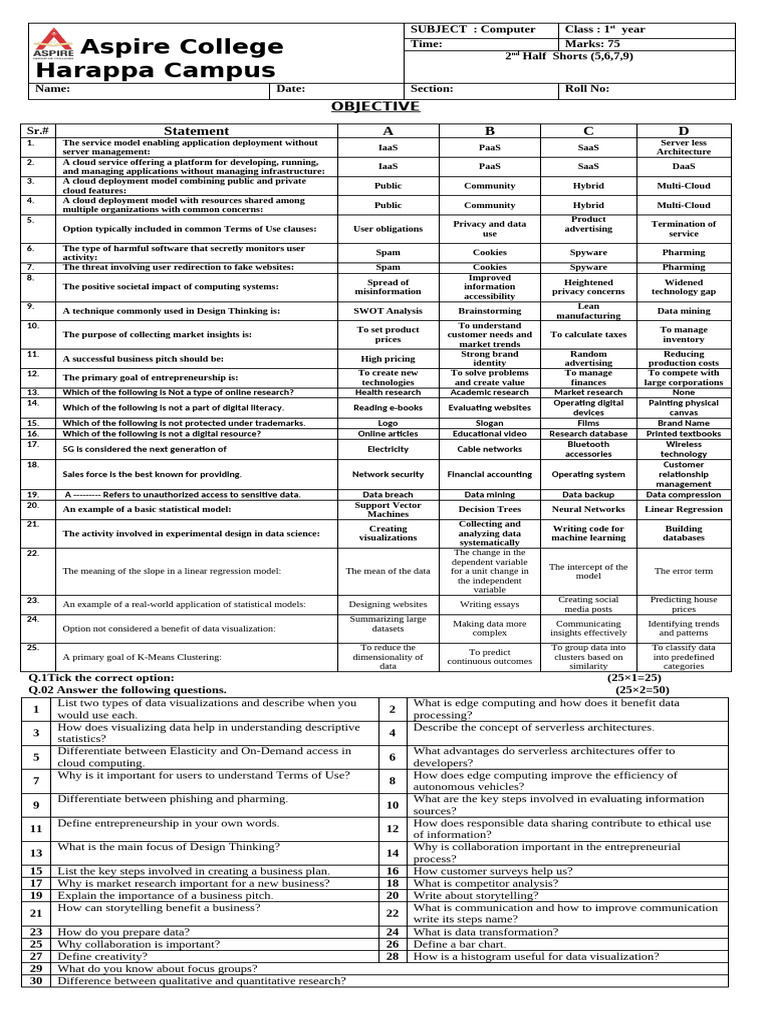 2nd Half Computer Short Question Paper (1st Year) | PDF | Regression ...