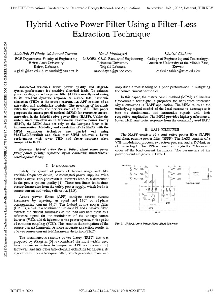 Hybrid Active Power Filter Using a Filter-Less Extraction Technique | PDF