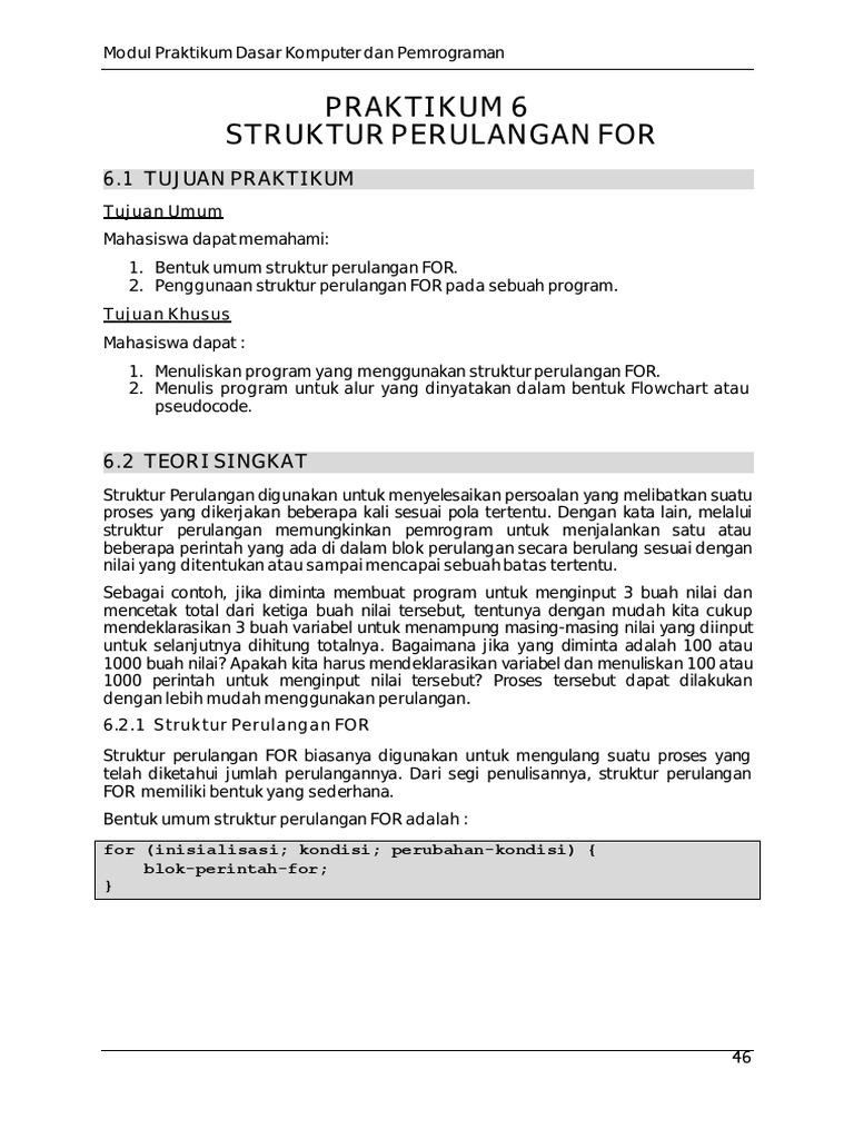 Modul Praktikum Dasar Komputer Dan Pemrograman 6 | PDF