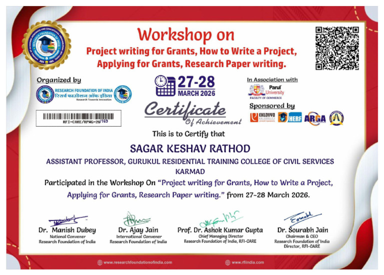 SAGAR KESHAV RATHOD- Certificate of Workshop on 27-28 March 2026 (1) | PDF