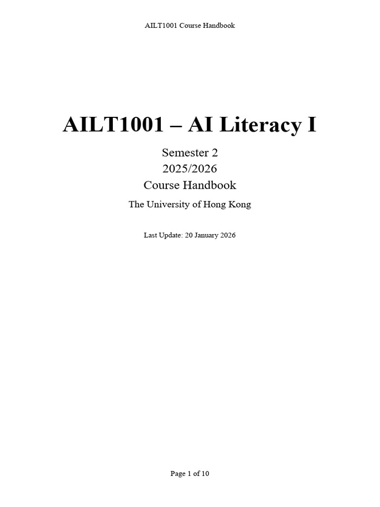 AILT1001 2026 Spring Course Handbook | PDF