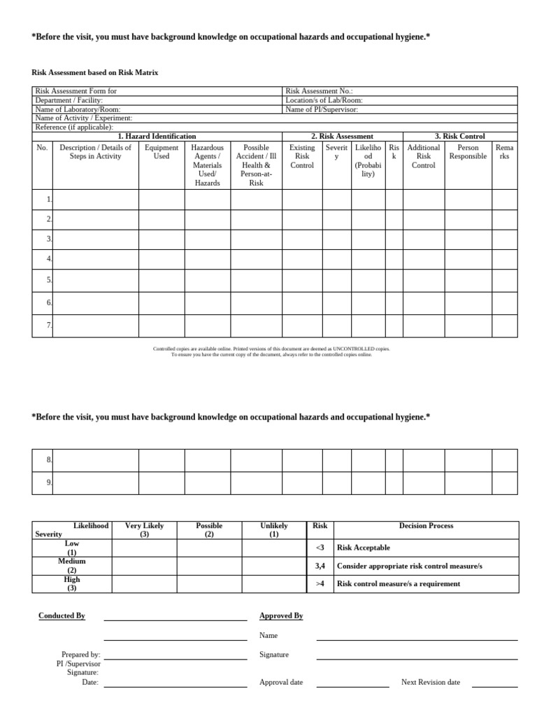 Risk Assessment Form | PDF | Risk Assessment | Risk