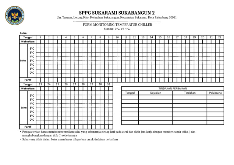 Form Pemantauan Suhu Chiller | PDF