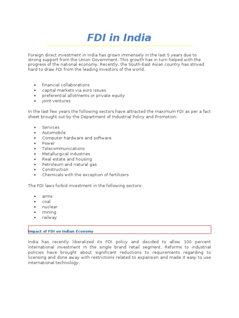 Growth of FDI in India: Trends & Impact | PDF | Business | Finance ...