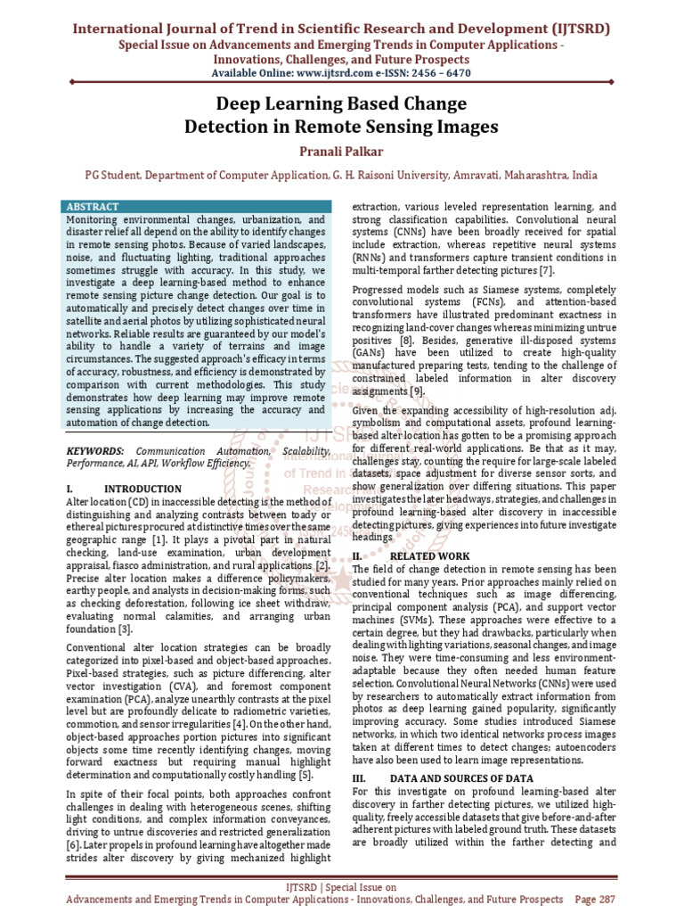 Deep Learning Based Change Detection in Remote Sensing Images | PDF ...