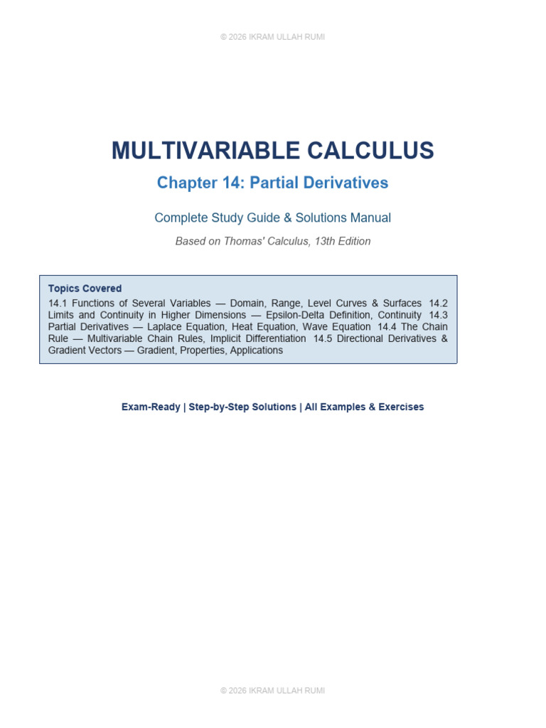 Multivariable Calculus Complete Solutions | PDF | Derivative | Function ...