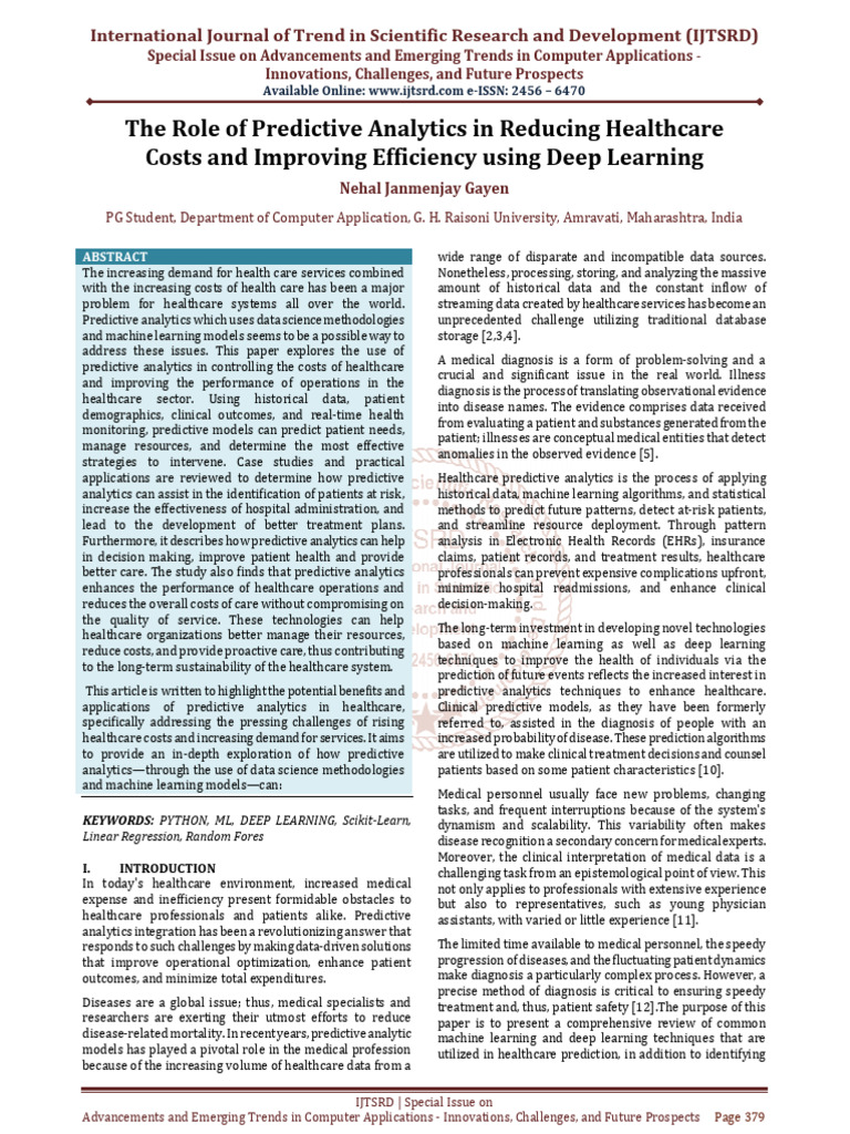 The Role of Predictive Analytics in Reducing Healthcare Costs and ...