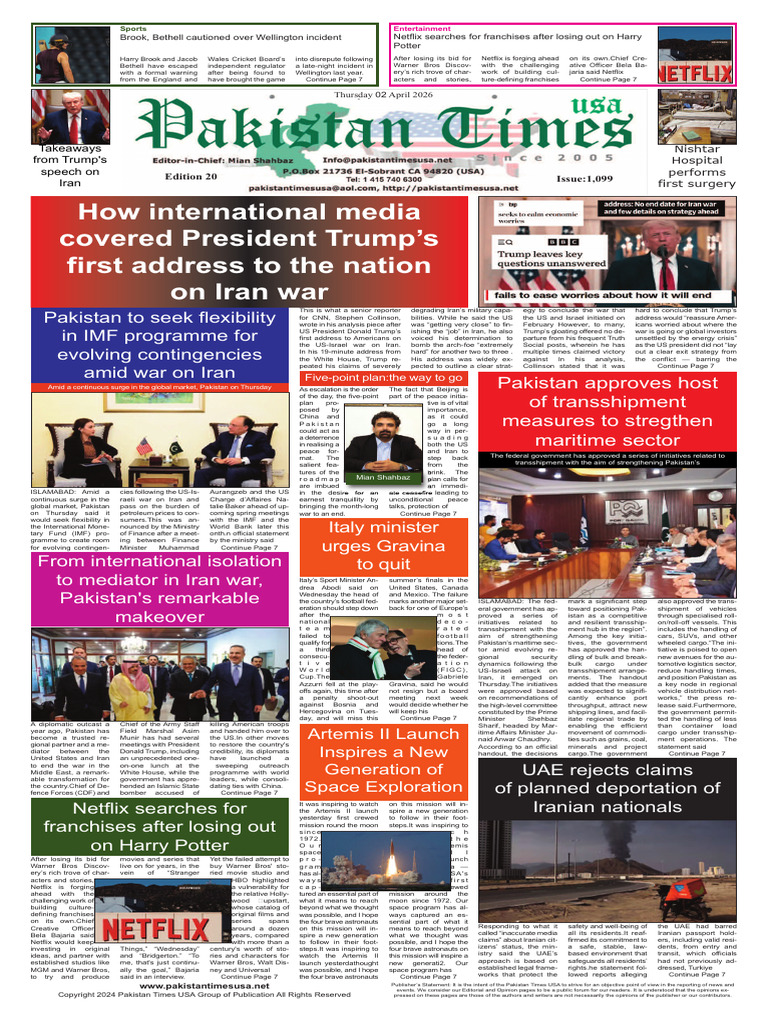 Pakistan Times USA CA 02-04-26 ENGLISH | PDF | San Francisco Bay Area ...