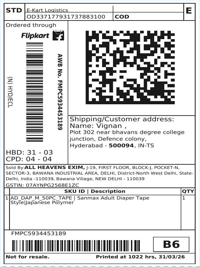 Flipkart-Labels-31-Mar-2026-10-22_cropped | PDF | Excretion