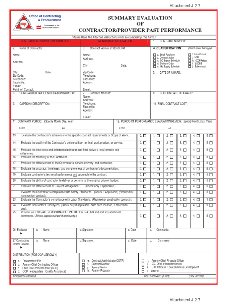 J.2.7 Past Performance | PDF | General Contractor | Procurement