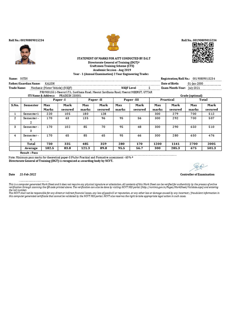 Nitin Iti Marksheet (2) | PDF