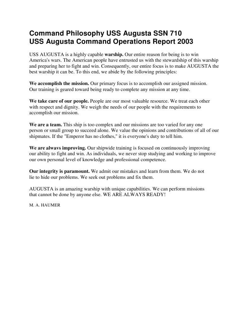 USS Augusta Command Philosophy 2003 | PDF | Travel