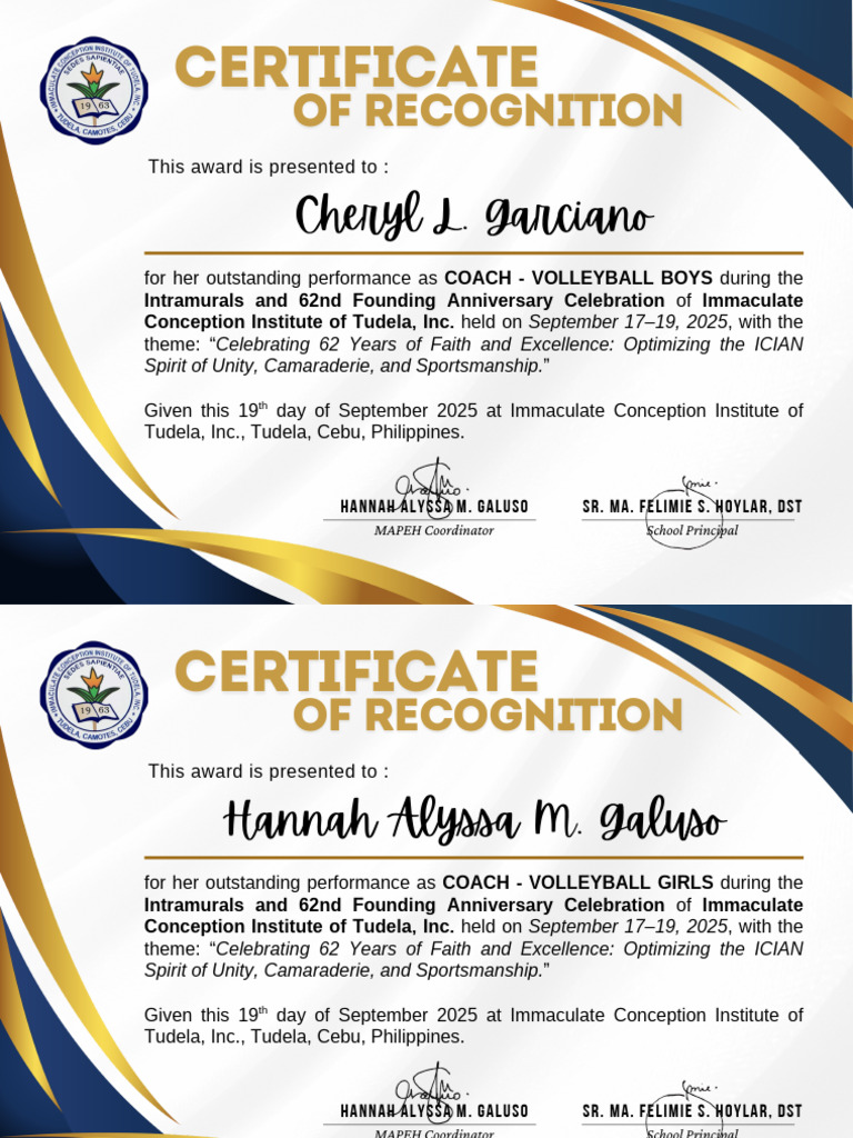 Certificates (Intrams 2025) for Coaches Hh | PDF