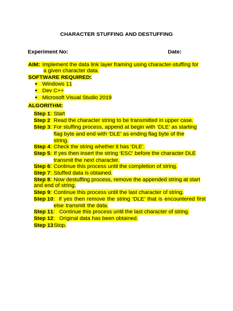 Character Stuffing - DeStuffing PDF | PDF | String (Computer Science) | Bit