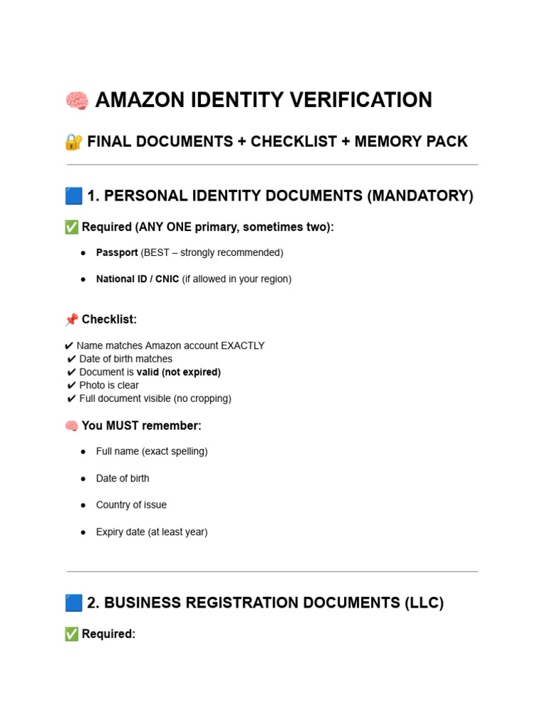 AMAZON IDENTITY VERIFICATION Required Documents Check List | PDF ...