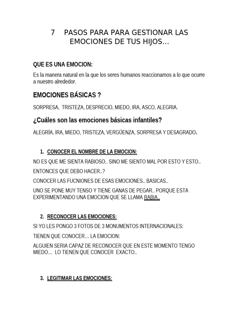 7 Pasos Para Para Gestionar Las Emociones de Tus Hijos | PDF | Las ...