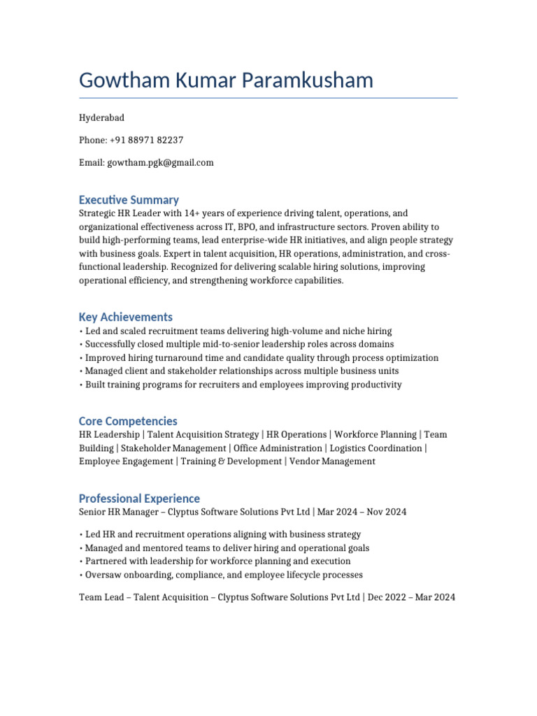 Gowtham HR Profile | PDF