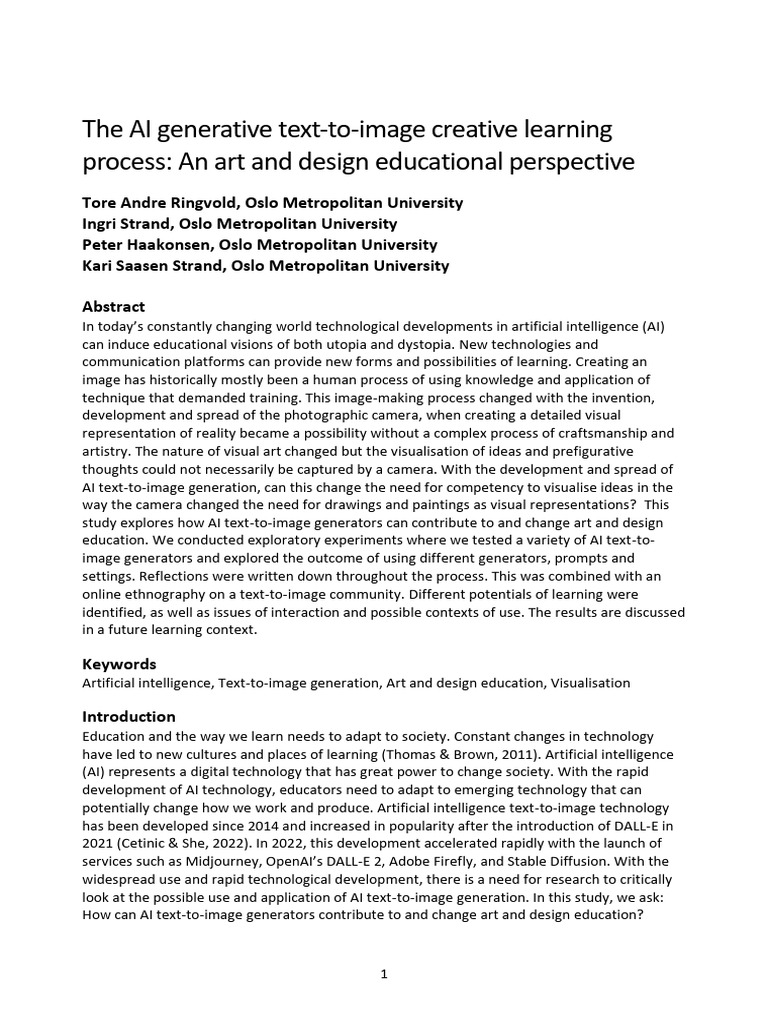 The AI Generative Text-To-image Creative Learning Process an Art and ...
