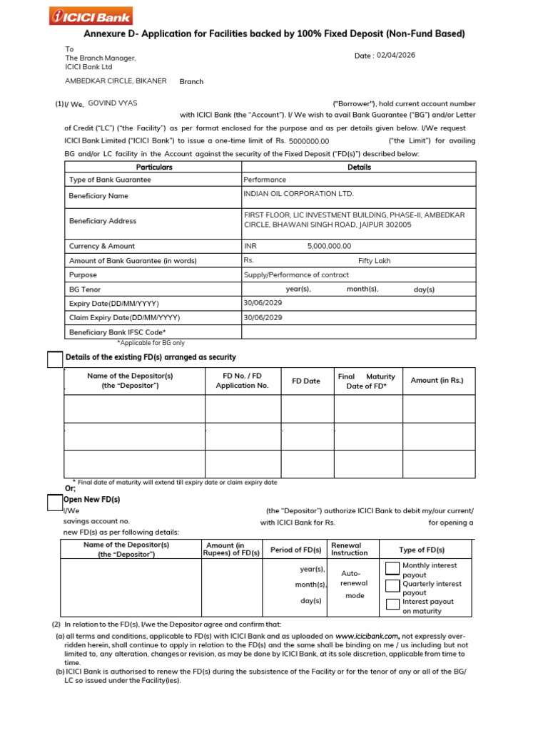 Annexure D - CRL - FD Backed BG Issuance Smart CRL | PDF | Bankruptcy ...