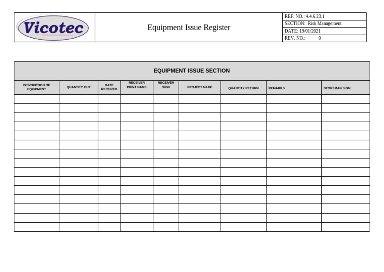 Tool Issue Register. | PDF