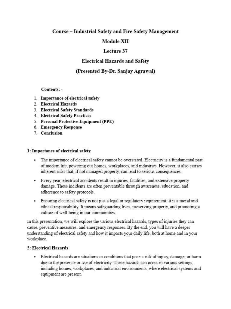 lecture 37 Electrical hazard and safety | PDF | Personal Protective ...