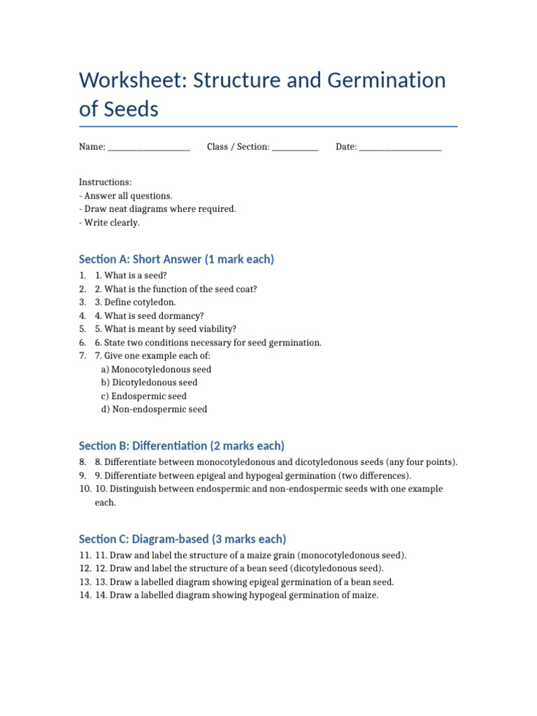 Seed Germination Worksheet | PDF