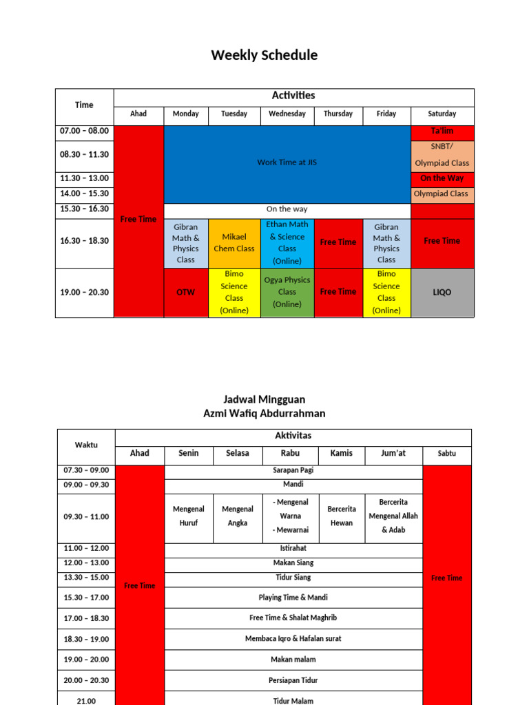 Weekly Schedule | PDF