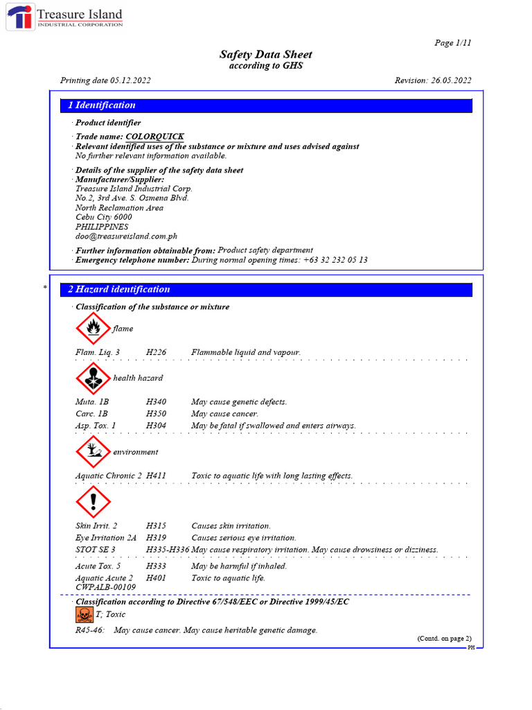 Colorquick PH | PDF | Dangerous Goods | Toxicity