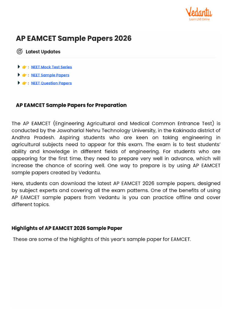 AP EAMCET Sample Papers 2026 | PDF