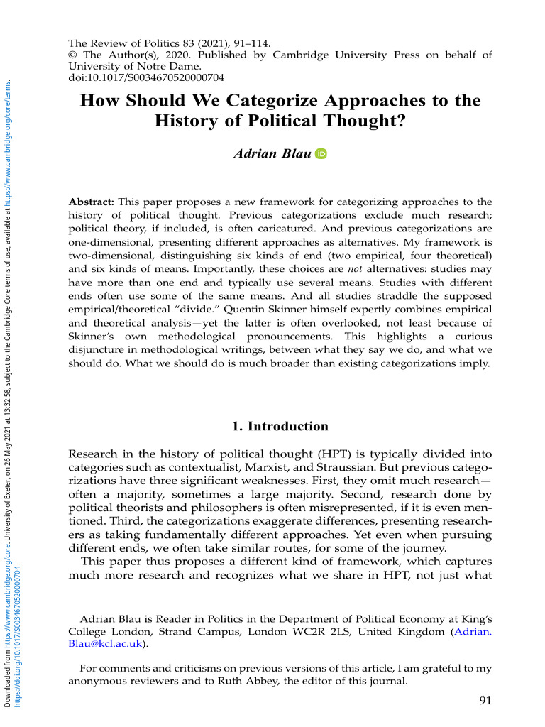 How Should We Categorize Approaches to the History of Political Thought ...