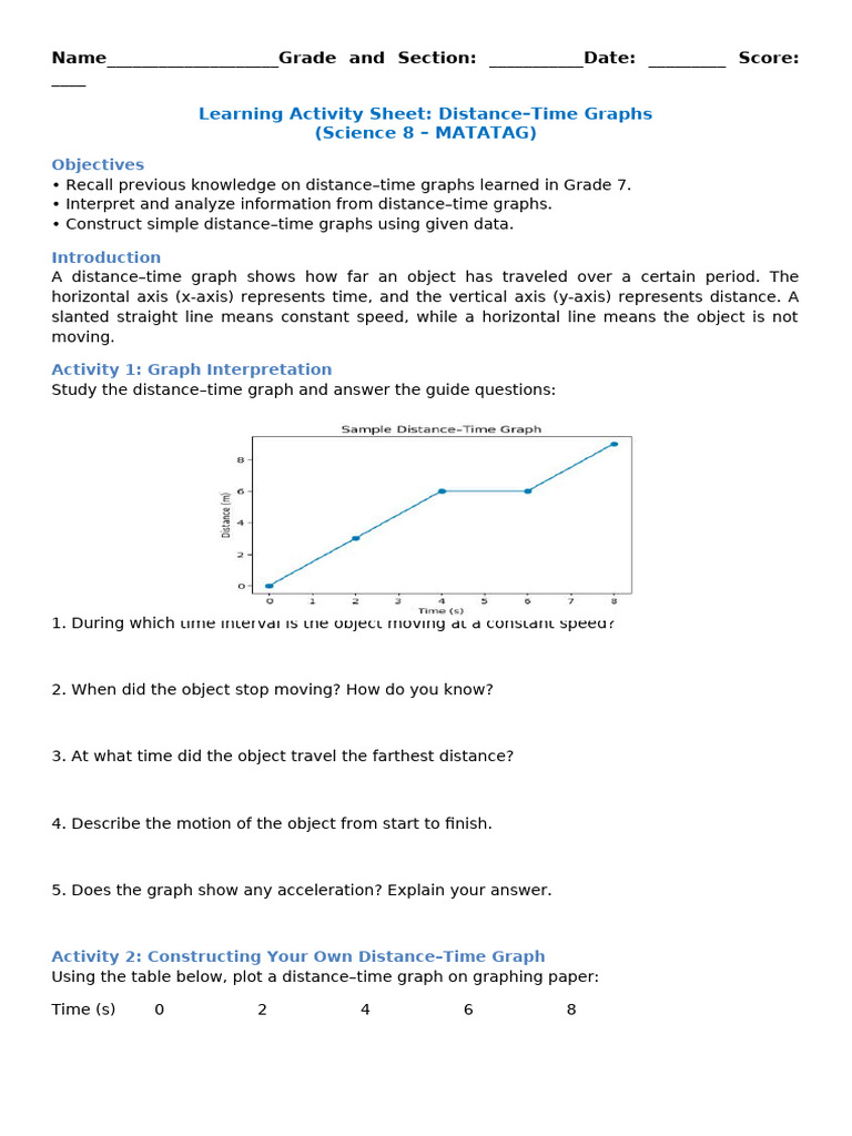 6. BASIC DISTANCE TIME GRAPH ACTIVITIES | PDF | Distance | Cartesian ...