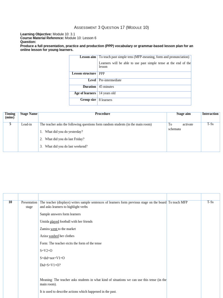 PPP sample lesson plan | PDF | Language Mechanics | Linguistics