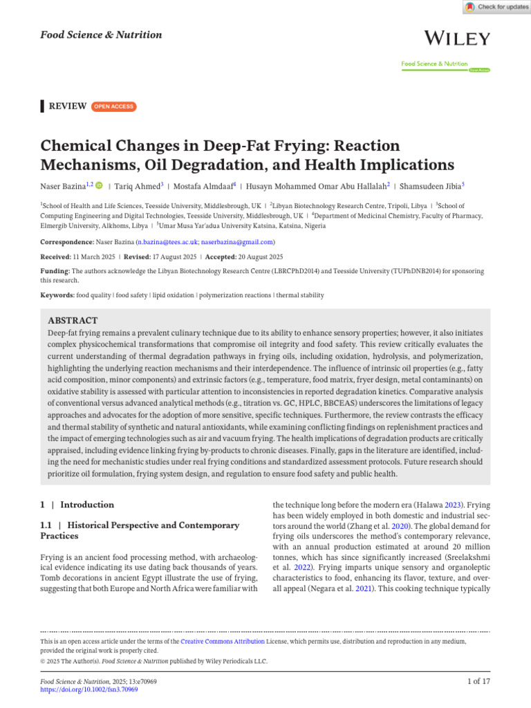 Food Science Nutrition - 2025 - Bazina - Chemical Changes in Deep‐Fat ...