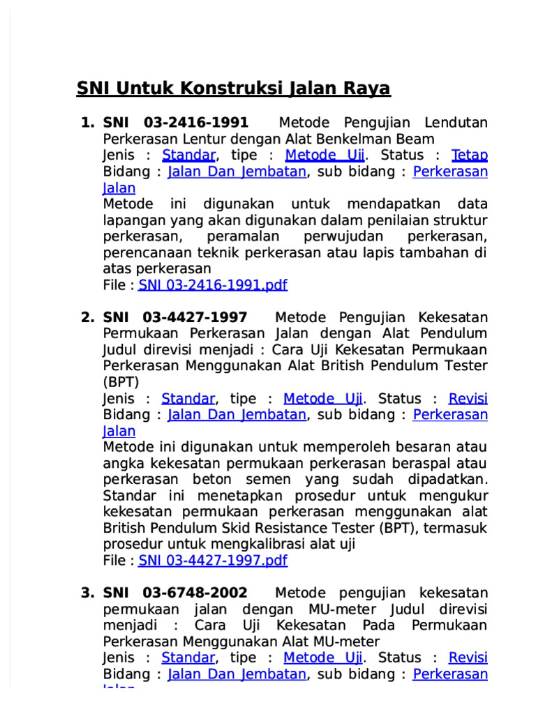 PDF Sni Untuk Konstruksi Jalan Raya Compress | PDF