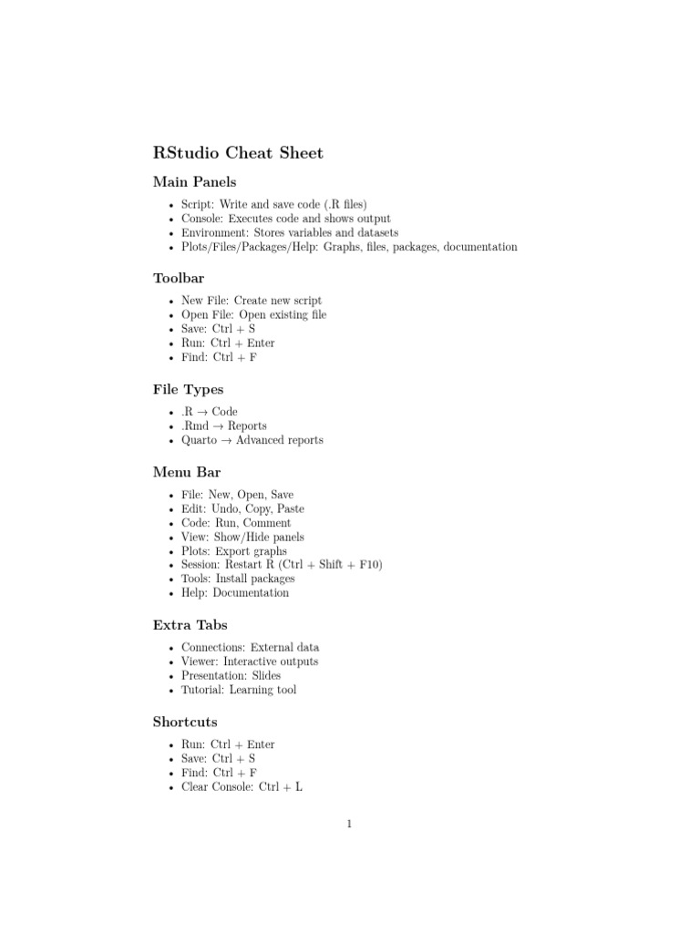 RStudio Cheat Sheet | PDF