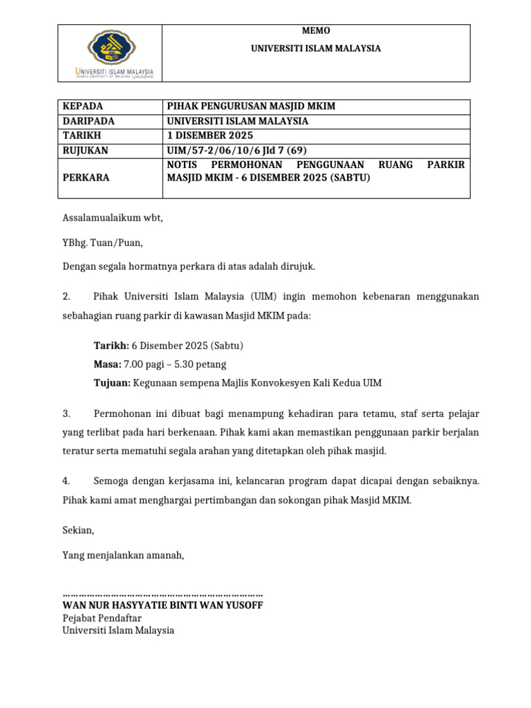 Memo Parking Masjid | PDF