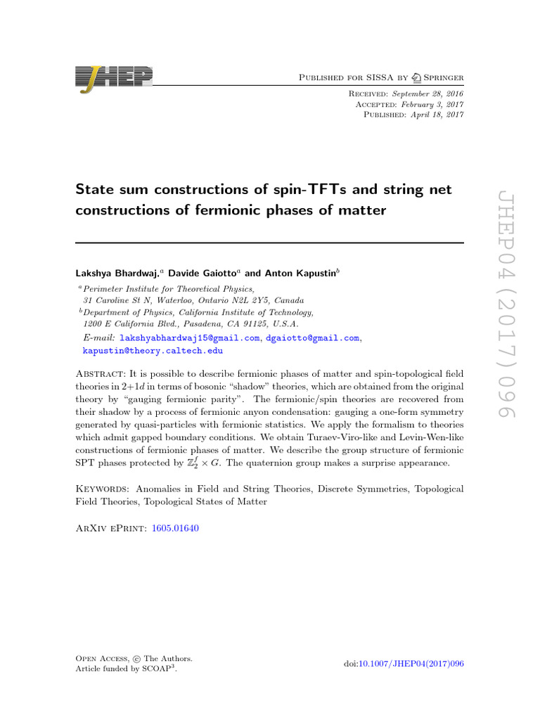 JHEP04(2017)096 | PDF | Gauge Theory | Spin (Physics)