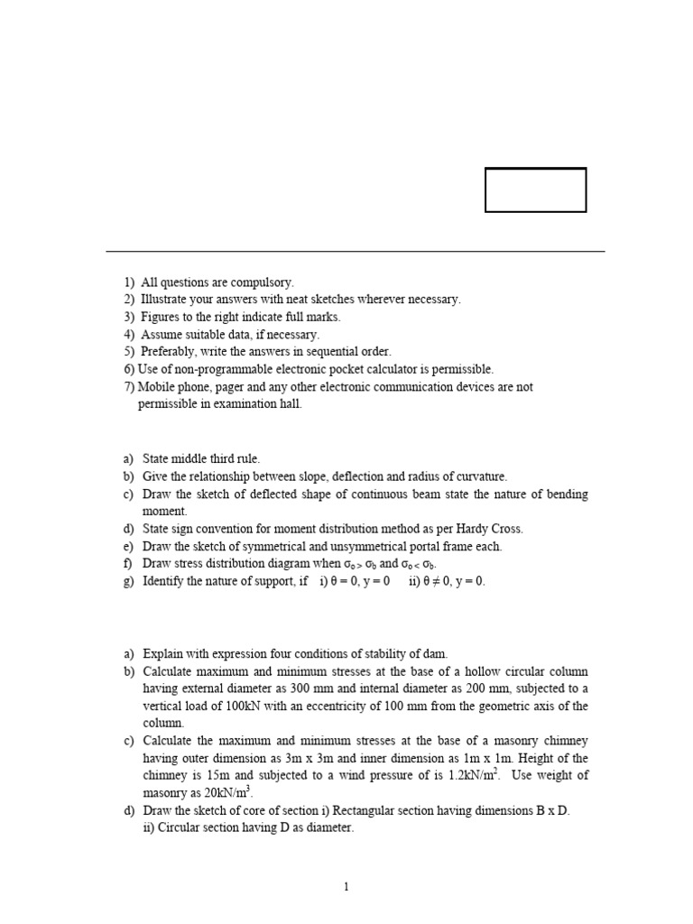 TOS Sample Question Paper | PDF | Beam (Structure) | Bending
