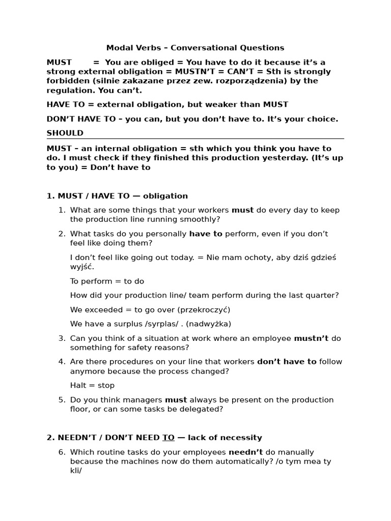 Modal Verbs – Conversational Questions.bartosz | PDF