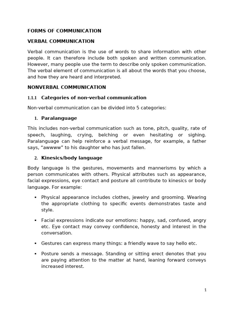 FORMS OF COMMUNICATION (1) | PDF | Nonverbal Communication | Communication